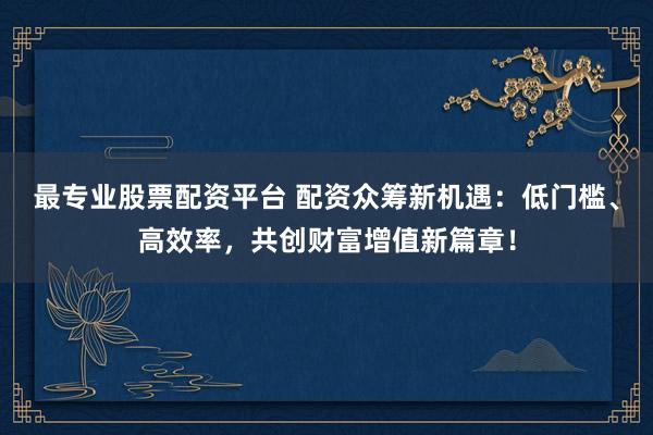 最专业股票配资平台 配资众筹新机遇：低门槛、高效率，共创财富增值新篇章！
