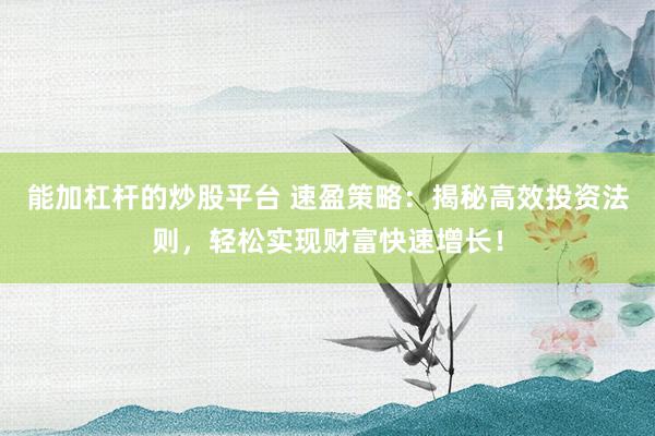 能加杠杆的炒股平台 速盈策略：揭秘高效投资法则，轻松实现财富快速增长！