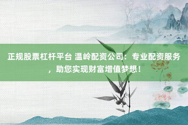 正规股票杠杆平台 温岭配资公司：专业配资服务，助您实现财富增值梦想！