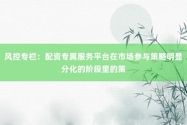 风控专栏：配资专属服务平台在市场参与策略明显分化的阶段里的策