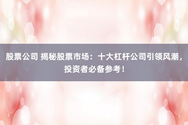 股票公司 揭秘股票市场：十大杠杆公司引领风潮，投资者必备参考！
