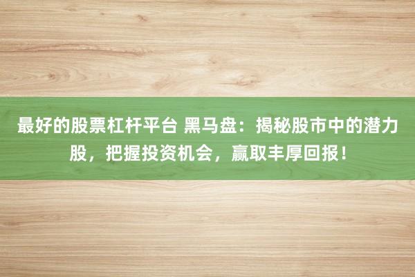 最好的股票杠杆平台 黑马盘：揭秘股市中的潜力股，把握投资机会，赢取丰厚回报！