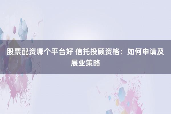 股票配资哪个平台好 信托投顾资格：如何申请及展业策略
