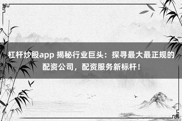 杠杆炒股app 揭秘行业巨头：探寻最大最正规的配资公司，配资服务新标杆！